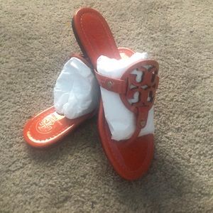 Tory Burch Equestrian Orange Miller Patent. New